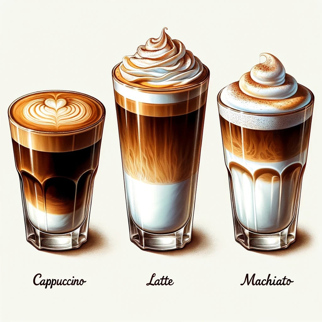 What is the difference between a cappuccino, a latte, and a macchiato?  We are glad you asked!